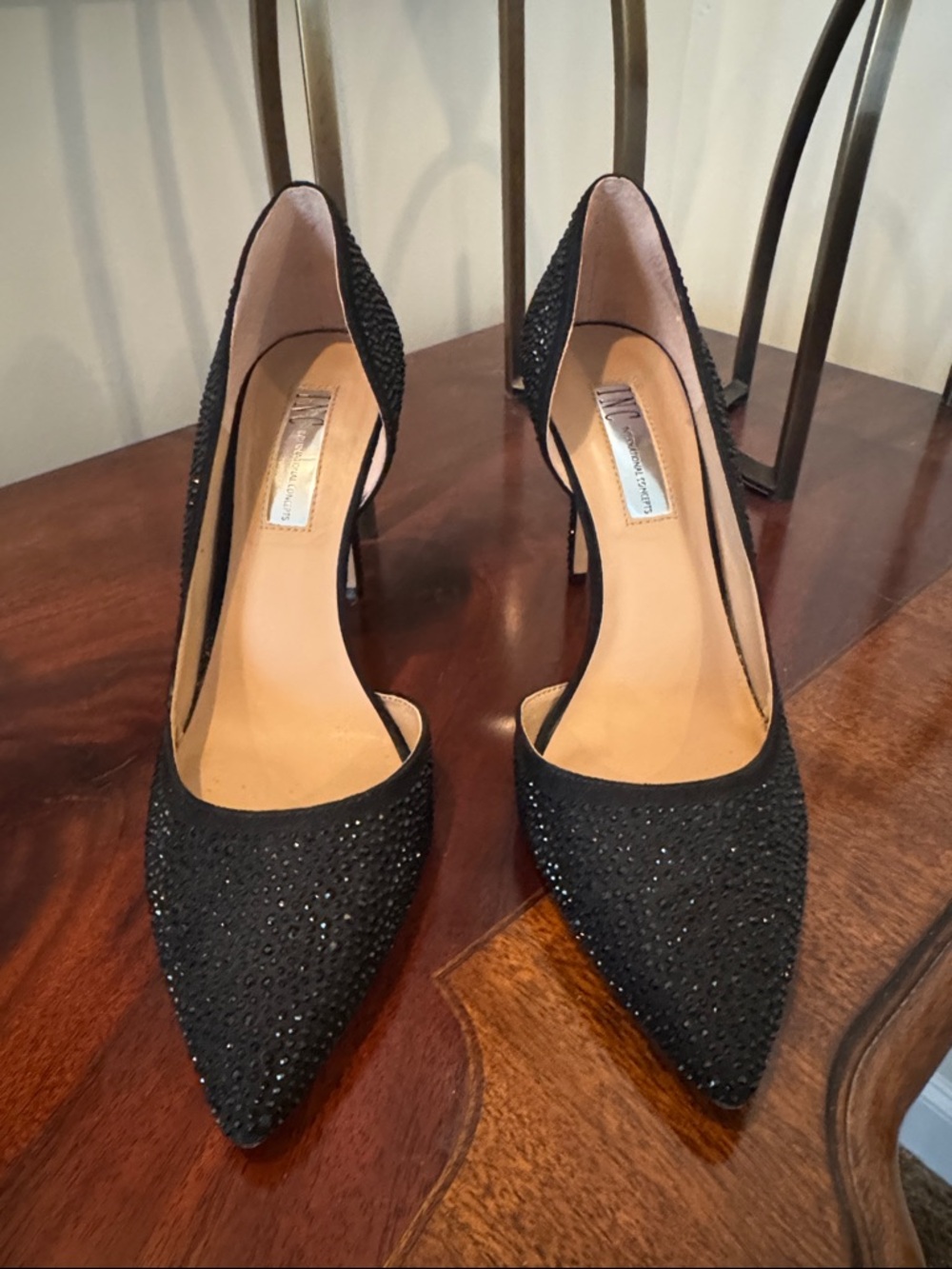 INC International Concepts Black Crystal-Embellished Pointed-Toe Pumps
